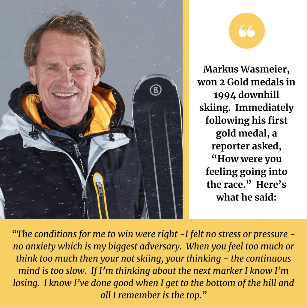downhill skier Markus Wasmeier headshot with a quote about winning
